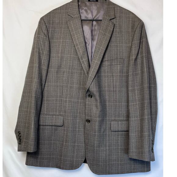 Pronto Uomo Platinum Men's Size 48L Tan Plaid 100% Wool 2 Button Blazer - Picture 1 of 7